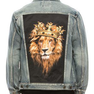 #NWT- SIZE SMALL Relaxed Denim Washed Leo Lion Patch Detail Jacket